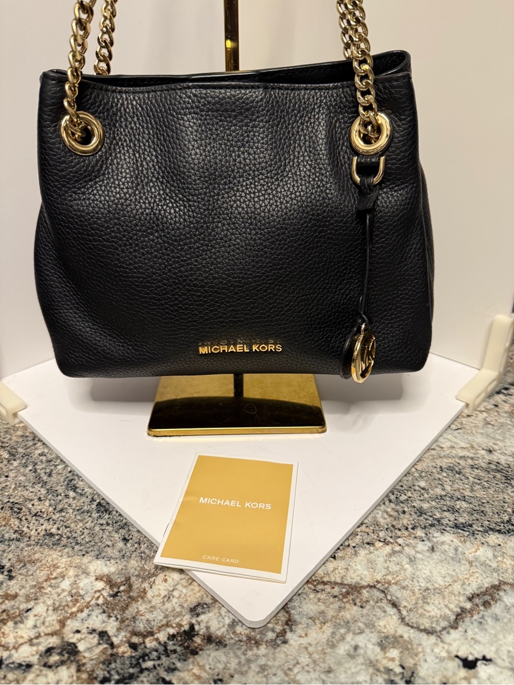Michael Kors Black Leather Shoulder Bag with Gold Hardware